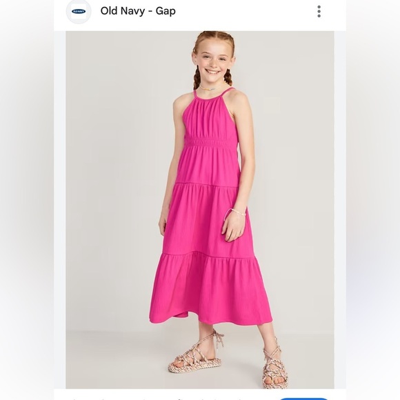 Other - EUC like new girls youth size 14/16 vibrant pink Tiered Smocked Maxi Dress.